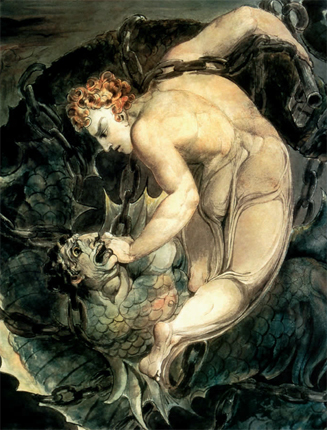 San Miguel arcángel encadenando a Satanás, 1800, William Blake