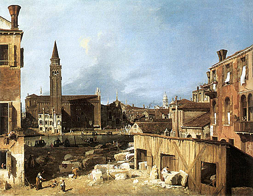 El taller de mármoles en San Vidal, hacia 1727, Canaletto