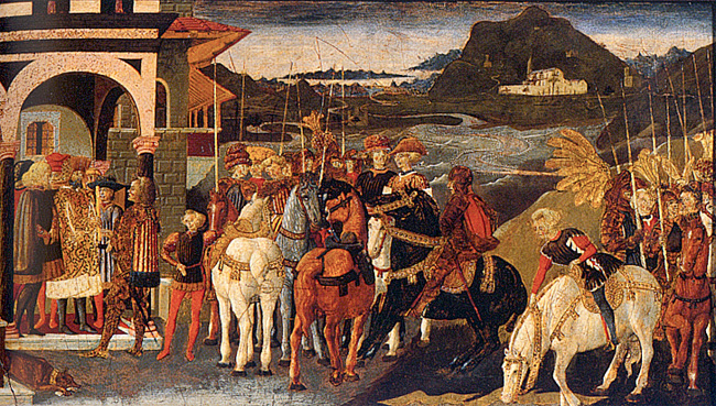 Rencontre d'Entée et de Latinus, XVe siècle, Maître du Tournoi de Santa Croce