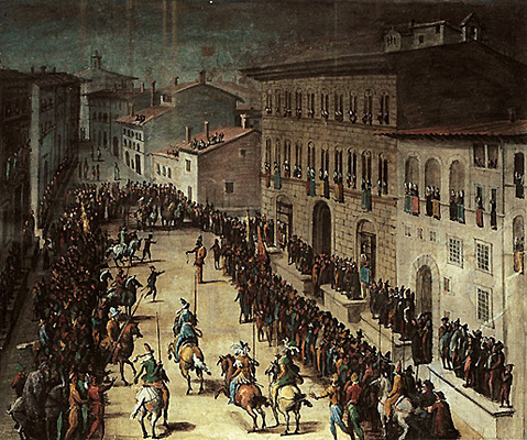 La Via Larga de Florence avec le palais Médicis, XVIe siècle, Giovanni Stradano