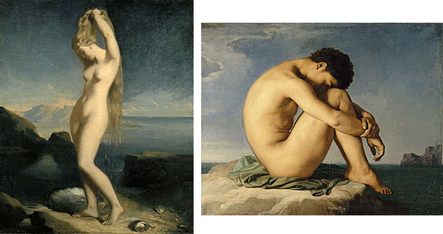 Vénus anadyomène, Chassériau ; Jeune Homme nu au bord de la mer, Flandrin