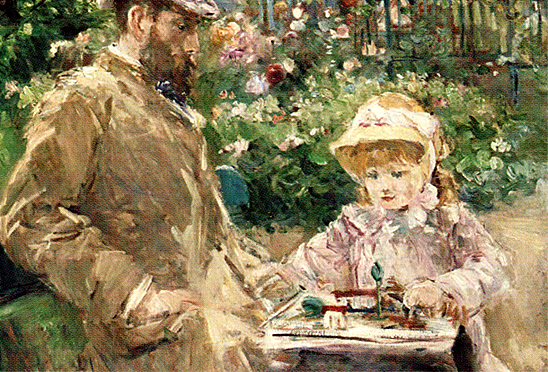 Eugène Manet y su hija en el jardín de Bougival, c.1881, Berthe Morisot