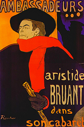 Aristide Bruant dans son cabaret, lithographie, 1893, Henri de Toulouse-Lautrec 