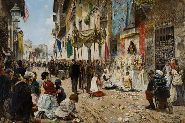 La procession du Corpus Christi à Sitges, 1887, Arcadi Mas i Fondevila