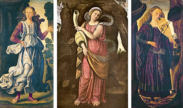 Clio, Talia, Terpsícore, 1440–1445/1494, Giovanni Santi et Timoteo Viti