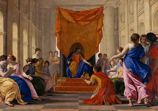 Polífilo se arrodilla ante la Reina Eleuterylida, 1636-1645, Eustache Le Sueur