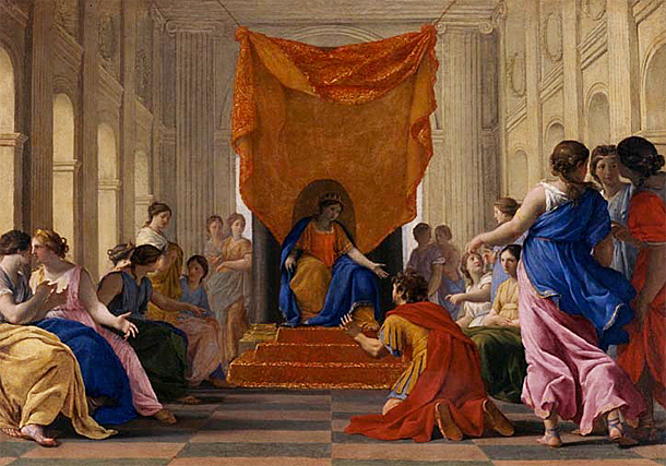 Poliphile devant la reine Eleuthérilide, 1636-1645, Eustache Le Sueur