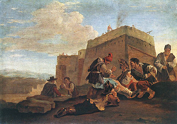 Paisaje con los jugadores de Morra, 1630, Pieter van Laer