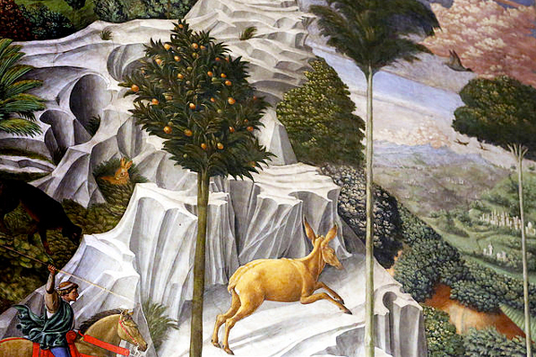 Procesión de los reyes magos, detalle del paisaje, 1459, Benozzo Gozzoli