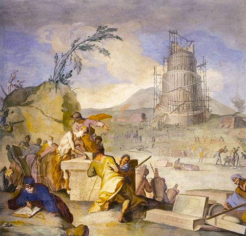 Construcción de la torre de Babel, 1717-1718, Mattia Bortoloni