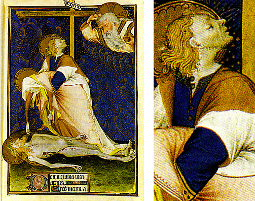 Lamentation sur le Christ mort, vers 1420-1427, miniature du Livre d'heures de Yolande d'Aragon, Maître des Heures de Rohan, Paris, Bibliothèque nationale de France