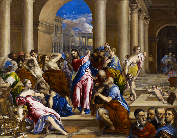 Cristo expulsando a los marchantes del templo, 1572 a 1574, El Greco