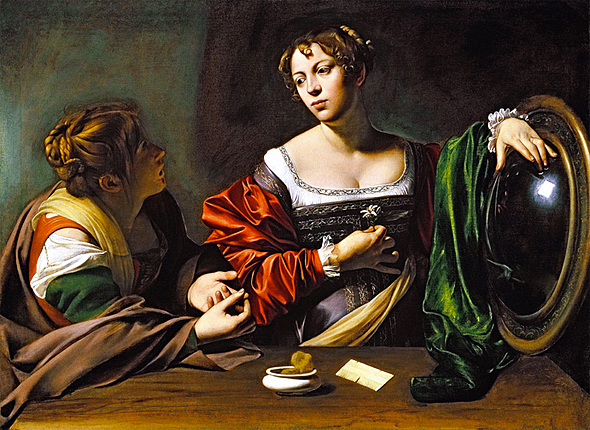 Marthe et Marie-Madeleine, 1598, Le Caravage, Detroit Institute of Arts