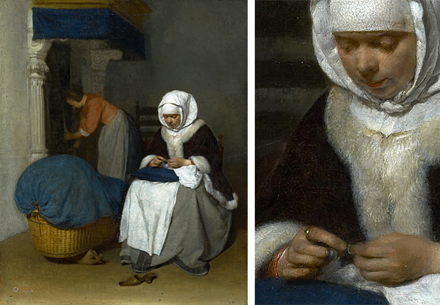 Mujer cosiendo al lado de una cuna, 1656, Gerard ter Borch, La Haya, Galería Mauritshuis