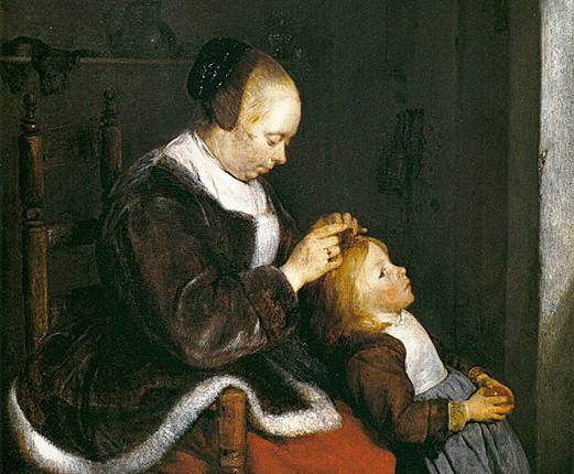 Interior con madre despiojando a su hijo, 1650, Gerard ter Borch