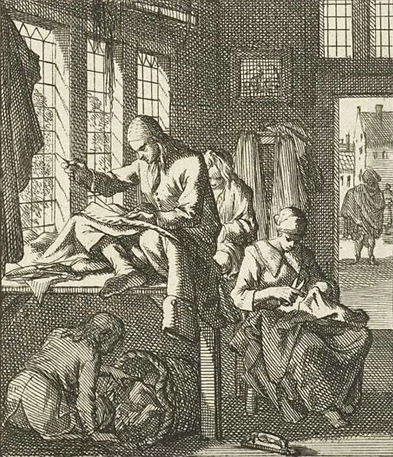Le Tailleur, illustration du Livre des Métiers, 1694, Jan Luyken, Amsterdam, Rijksmuseum