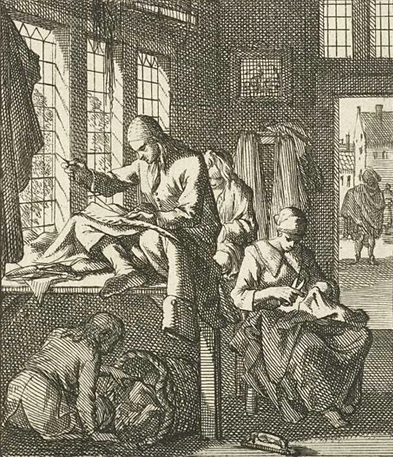 Le Tailleur, illustration du Livre des Métiers, 1694, Jan Luyken