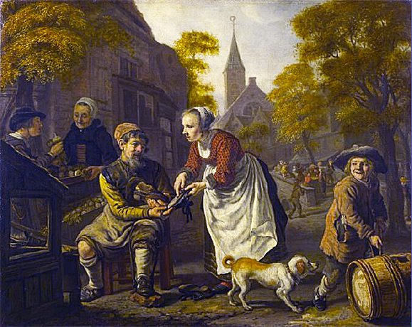 Escena de aldea con zapatero remendón, c. 1660, Jan Victors