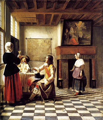 Mujer bebiendo con dos soldados, 1658, Pieter de Hooch