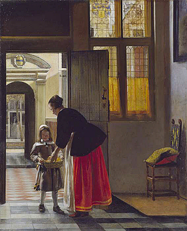Niño entregando una cesta a su madre, c. 1658, Pieter de Hooch