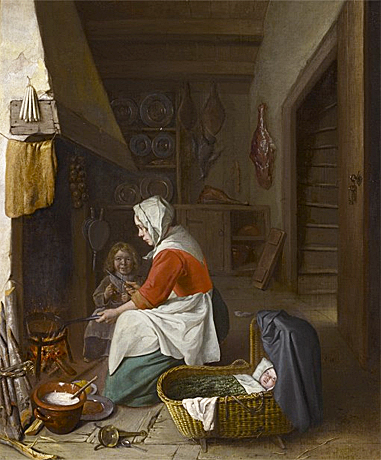 Mujer haciendo crepes, 1678, Pieter van Roestraten