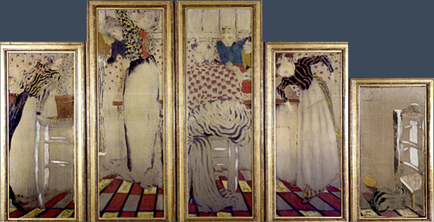 Panneaux Desmarais : Le Paravent des couturières: La Couturière, L’Essayage, Les Petites mains, La Bobine perdue, 1892, Edouard Vuillard