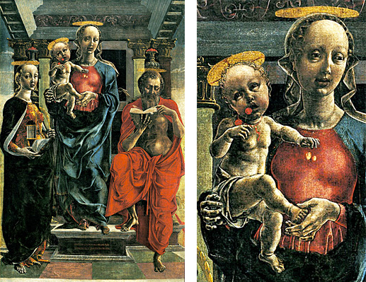 La Vierge à l'Enfant avec saint Jérôme et une sainte martyre, vers 1455, Cosmè Tura, Ajaccio, Musée Fesch La Vierge à l'Enfant avec saint Jérôme et une sainte martyre, vers 1455, Cosmè Tura, Ajaccio, Musée Fesch