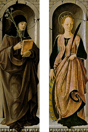 Sainte Claire ; sainte Catherine, vers 1470-1472, Francesco del Cossa, Barcelone, Musée National de Catalogne