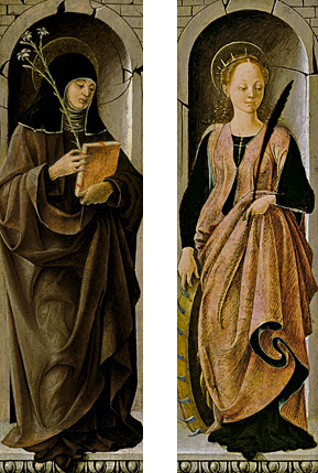 Sainte Claire ; sainte Catherine, vers 1470-1472, Francesco del Cossa, Barcelone, Musée National de Catalogne Sainte Claire ; sainte Catherine, vers 1470-1472, Francesco del Cossa, Barcelone, Musée National de Catalogne
