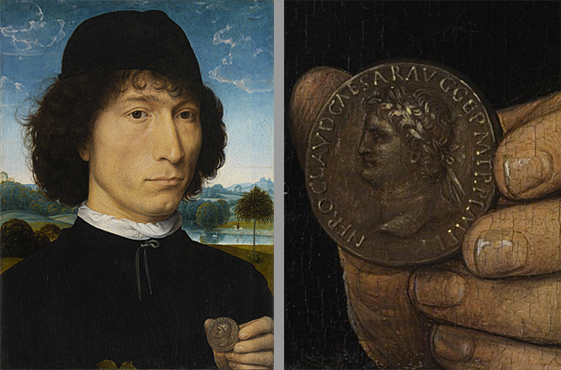 Portrait d'un homme à la monnaie, Hans Memling Portrait d'un homme à la monnaie, Hans Memling
