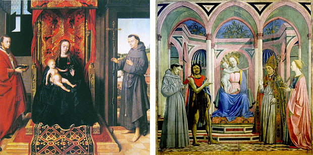 Vierge à l'Enfant avec saint François et saint Jérôme, Petrus Christus ; Retable de Santa Lucia dei Magnoli, Domenico Veneziano Vierge à l'Enfant avec saint François et saint Jérôme, Petrus Christus ; Retable de Santa Lucia dei Magnoli, Domenico Veneziano