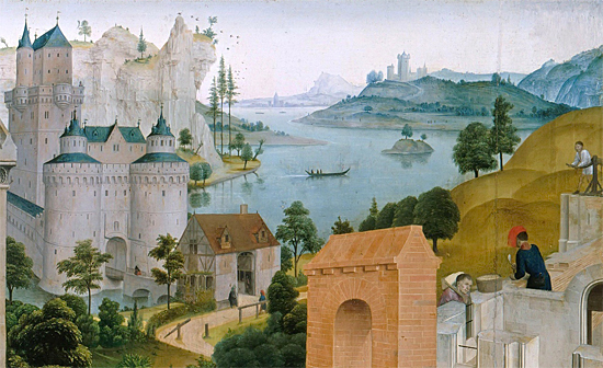 Retable de Saint Bertin , paysage, 1459, Simon Marmion Retable de Saint Bertin , paysage, 1459, Simon Marmion