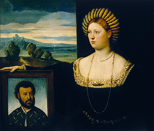 Dama sosteniendo un retrato de hombre, Bernardino Licinio