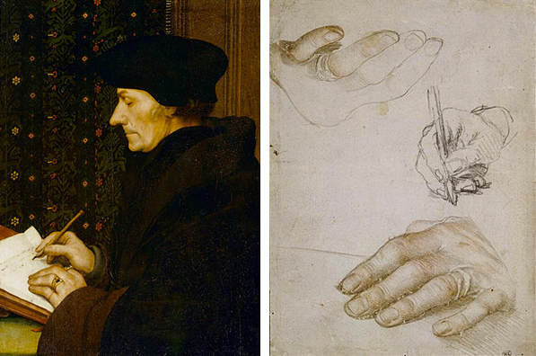 Érasme de Rotterdam et étude de main, Hans Holbein le Jeune