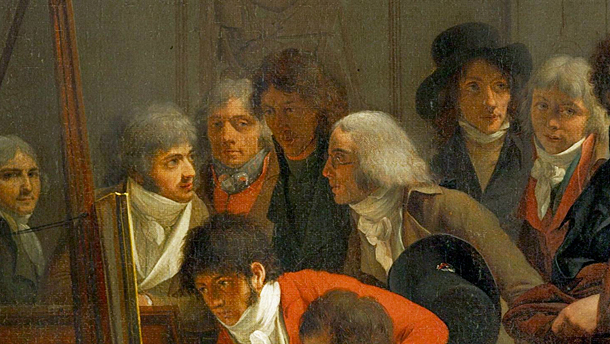 Encuentro de artistas en el taller de Isabey, 1798, Louis-Léopold Boilly, detalle