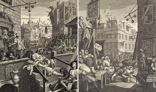 El callejón de la ginebra; El callejón de la cerveza, 1751, William Hogarth, Londres