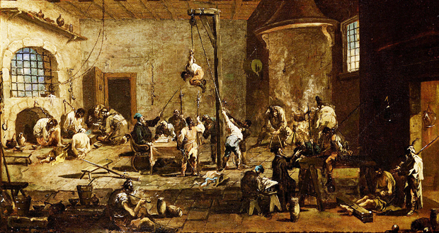 Interrogatoire en prison, vers 1708, Alessandro Magnasco, Collection particulière