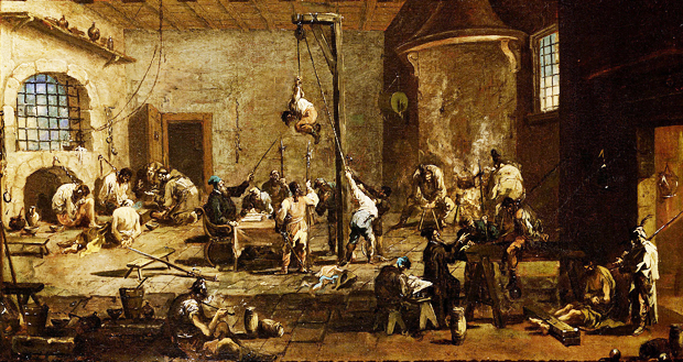 Interrogatoire en prison, vers 1708, Alessandro Magnasco