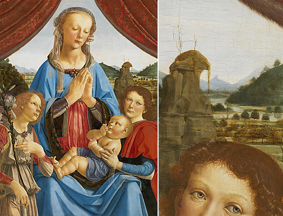 Vierge à l’enfant avec deux anges, vers 1476, Andrea Verrocchio (1435-1488) et Lorenzo di Credi (1458-1537), Londres, National Gallery