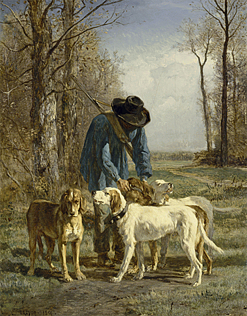 Garde-chasse arrêté près de ses chiens, 1854, Constant Troyon