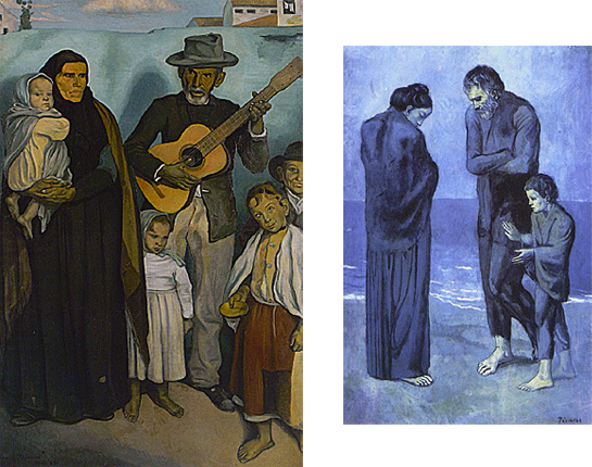 Émile Bernard, Les Mendiants espagnols ; Pablo Picasso, Les Pauvres au bord de la mer