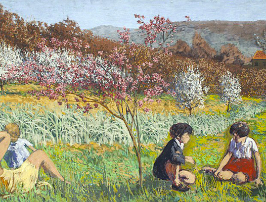 Ker-Xavier Roussel, Dans les vergers de L’Étang-la-Ville, Peinture à la colle sur toile, 129 x 298 cm.