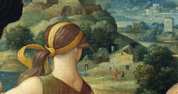 Apolo y las Musas, detalle de El Parnaso, 1497, Andrea Mantegna, París, museo del Louvre
