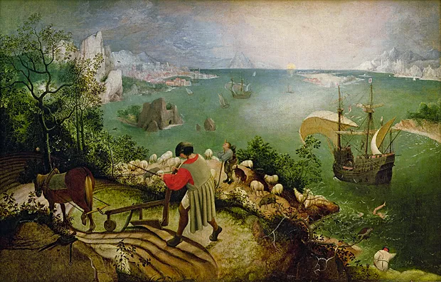 La caída de Ícaro, c. 1558, Pieter Bruegel el Viejo, Bruselas, Museos reales de Bellas Artes.