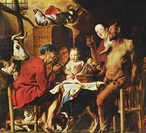 El campesino y el sátiro, c. 1625, Jacob Jordaens, Budapest, Szépmuvészti Múzeum