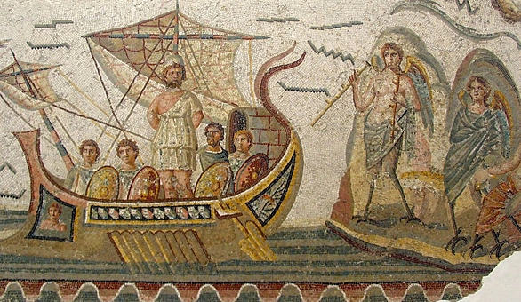 Las sirenas tratando de atraer a Ulises. Mosaico romano del siglo III, Túnez, Museo del Bardo