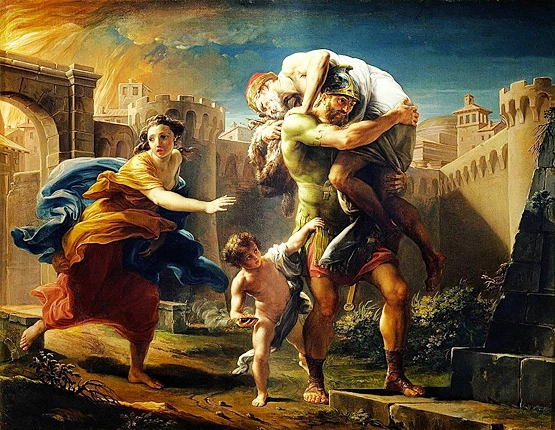 Eneas huyendo de Troya en llamas, 1750, Pompeo Batoni, Turín, Galería Sabauda