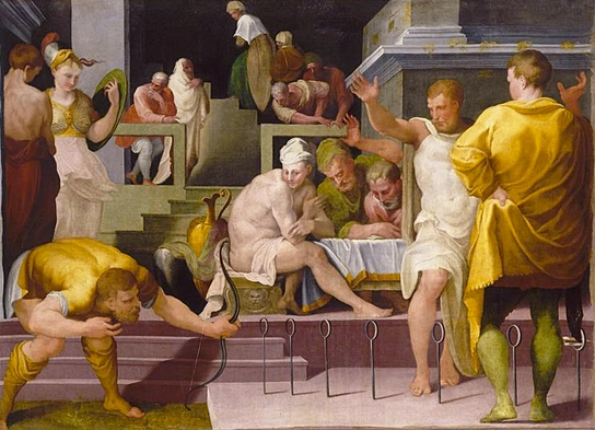 Ulysse à Ithaque, le jeu de l’arc, fin XVIe siècle, Francesco Primaticcio dit Primatice, Château de Fontainebleau