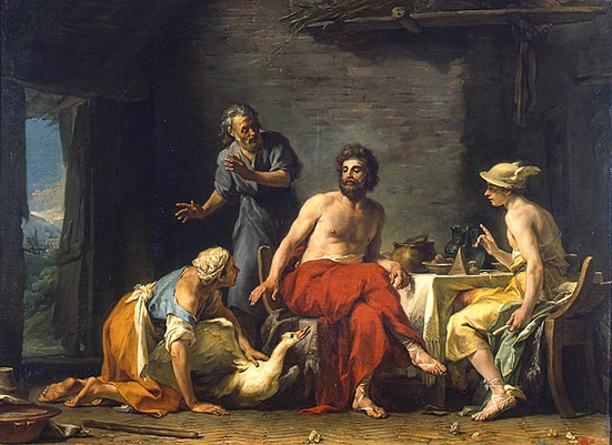 Filemón y Baucis dando hospitalidad a Júpiter y Mercurio, 1769, Jean-Bernard Restout, Tours, Museo de Bellas Artes