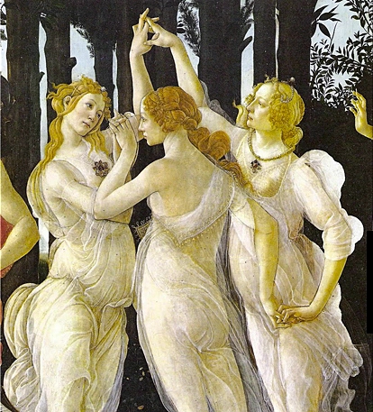 Las tres gracias (detalle de la primavera), 1478-1482, Sandro Botticelli, Florencia, Museo de los Oficios-